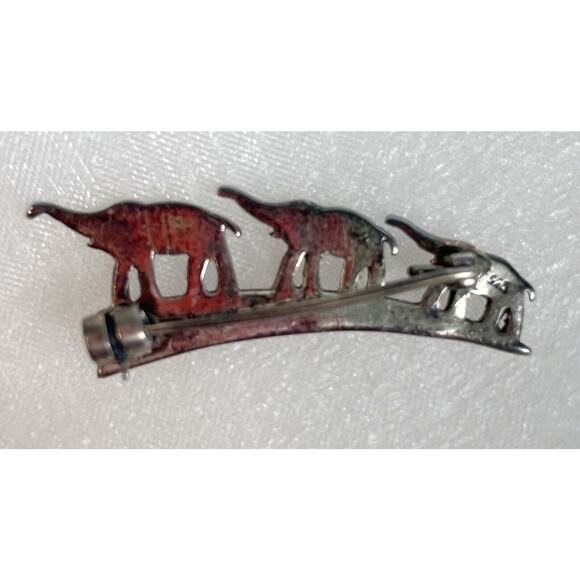 925 Sterling Silver Marcasite Brooch Elephants on Parade Good Luck Lapel Pin TH - Picture 3 of 3